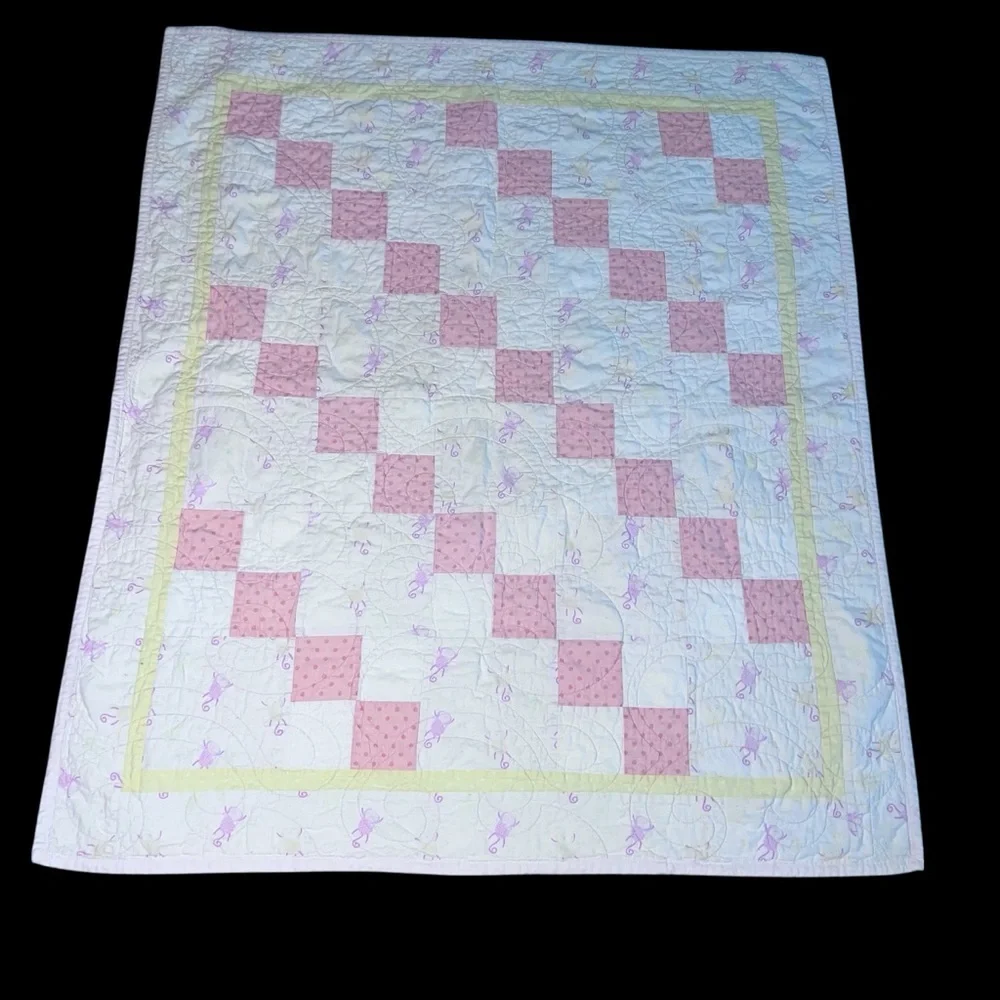 Handmade Quilts for Kids Nursery Baby Quilt Pink & White Patchwork Checkerboard